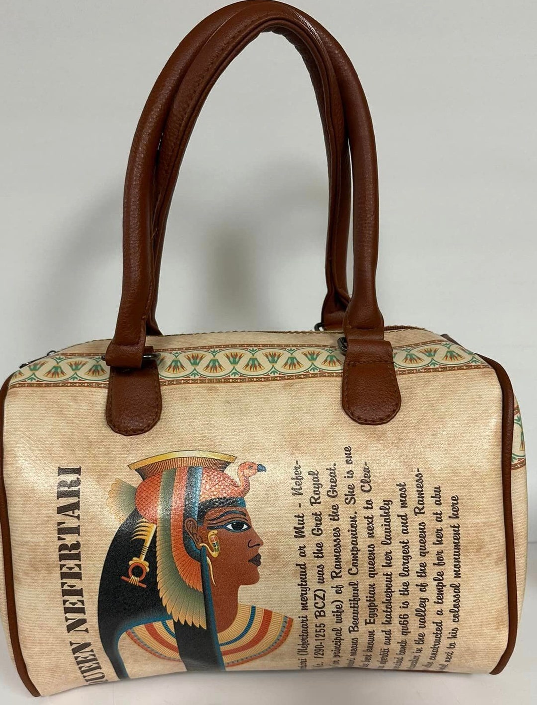 Unique Large Egyptian Double Strap Leather Hand Bag Handmade in Egypt