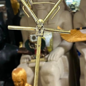Unique Heavy Brass Egyptian Goddess Sekhmet Magical Sistrum of ancient Egypt 18&#39;&#39; H Made in Egypt
