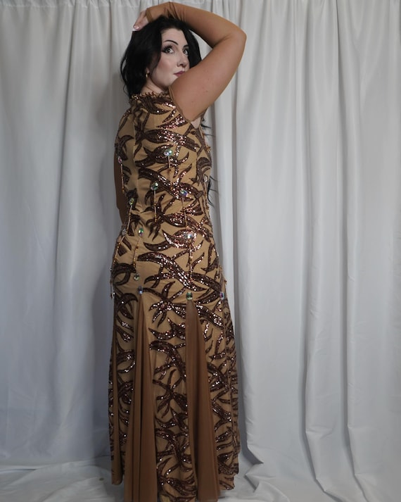 green emerald velvet dress 1920s Egyptian Gold and Black Strappy Gown