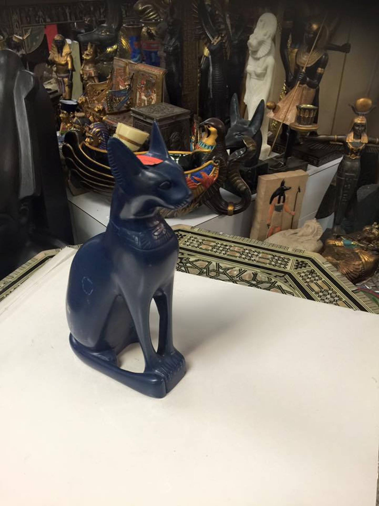 Vintage Large Egyptian Blue Cat Statue Made in Egypt Etsy