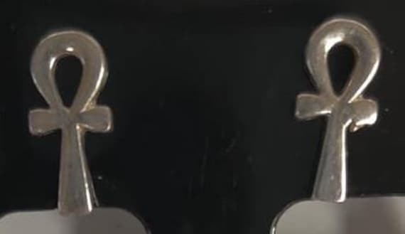 Unique Solid  Silver Egyptian Stud  Ankh Earring … - image 1