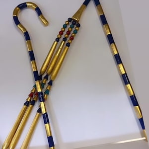 Unique Egyptian Crook and Flail Made of Brass and Wood gold leaf  24&#39;&#39;L  Made In Egypt