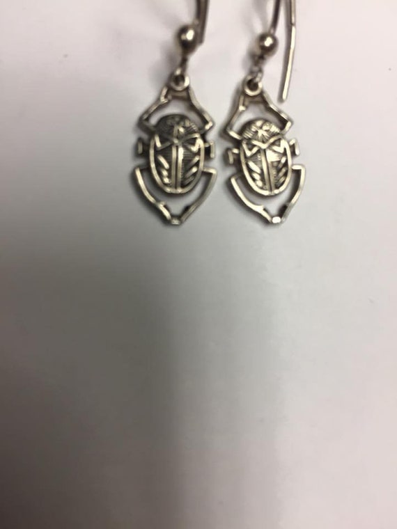 Unique Solid  Silver Egyptian  Scarab Earring Sta… - image 4