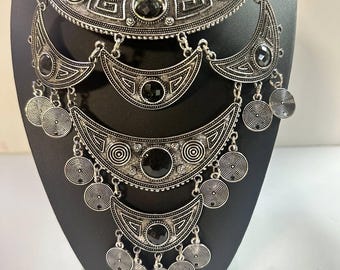 Egyptian (Tribal style) Brass Silver Plated Necklace  24'' L Made in Egypt