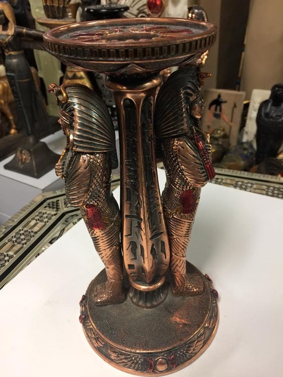 Unique  Egyptian King Tut Candle Copper Wash Made 