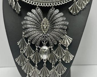 Unique Vintage Bedouin Egyptian Silver (Tribal style) Brass Necklace 24''Length Made In Egypt