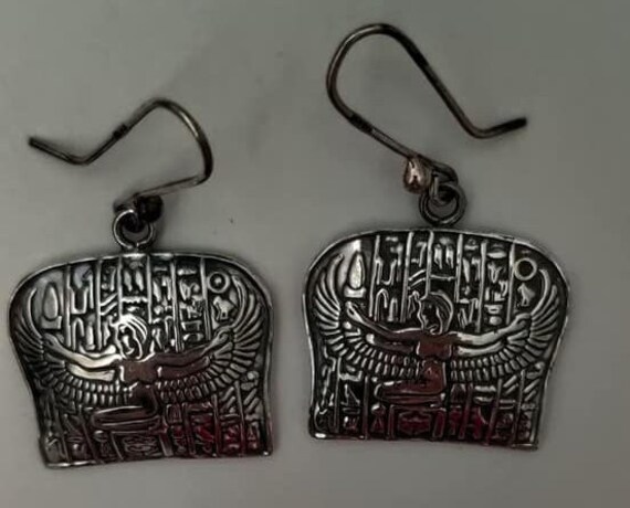 Unique Solid  Silver Egyptian Goddess Isis Earrin… - image 3