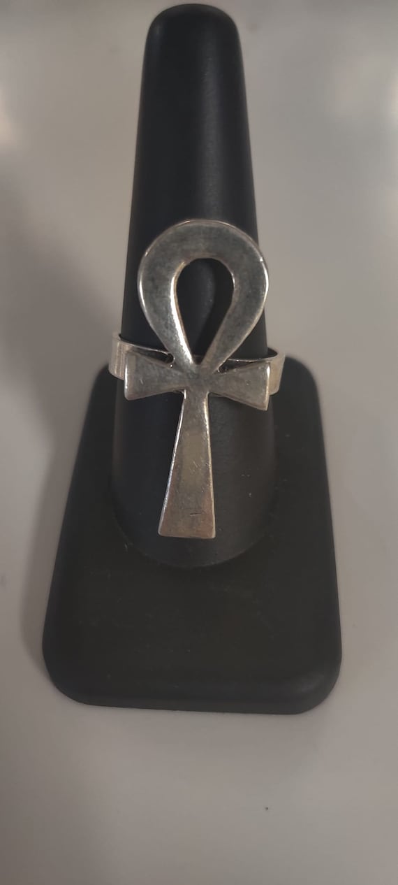 Unique Egyptian Solid Silver Ankh Ring ( Free Siz… - image 2