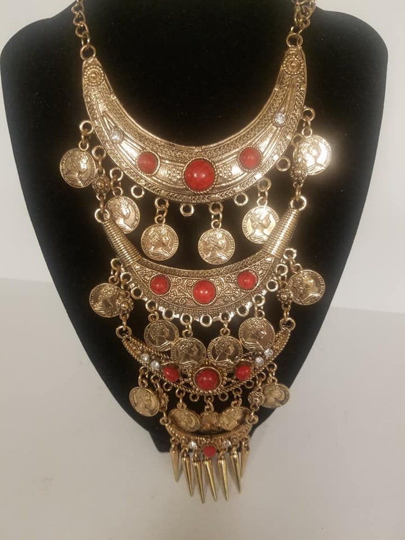 Egyptian Tribal style Brass Gold Plated Necklace 24/'/' L Made in Egypt
