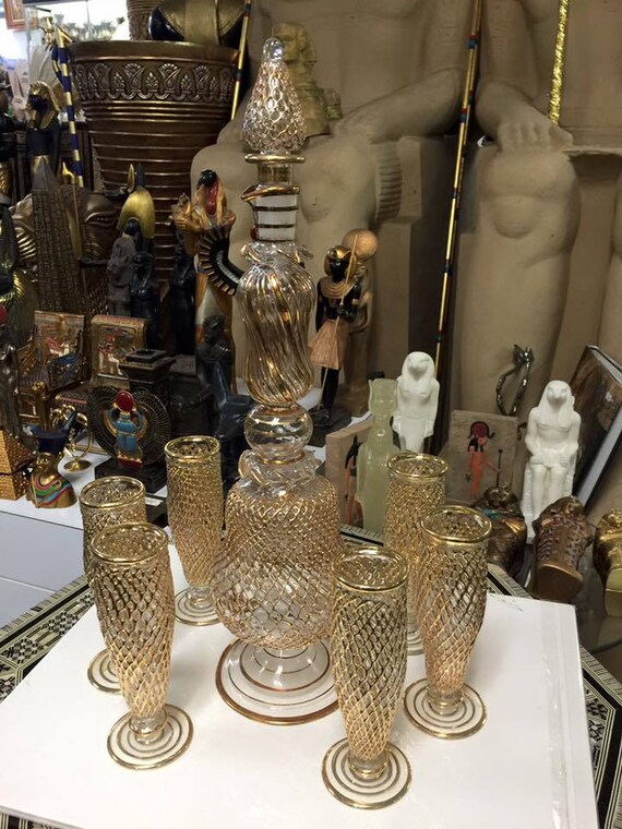 Vintage Unique Egyptian Old 7 Piece Wine Set Glass "made in Egypt" One of  the Kind - Etsy