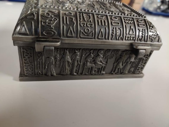 Unique  heavy  Egyptian  Pewter Jewelry Box   Mad… - image 5