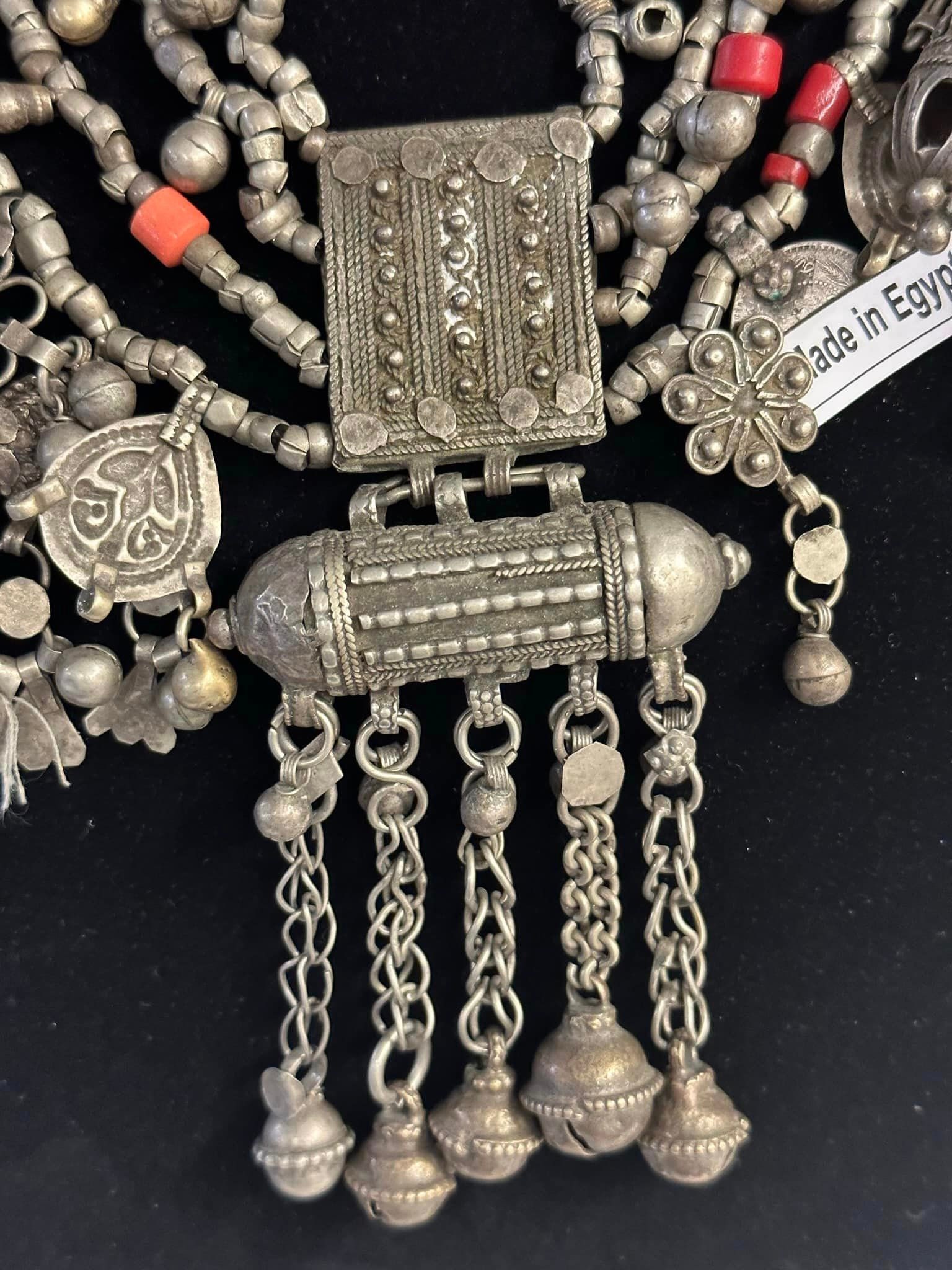 Unique Antique Old Bedouin Egyptian Silver Kirdan Necklace