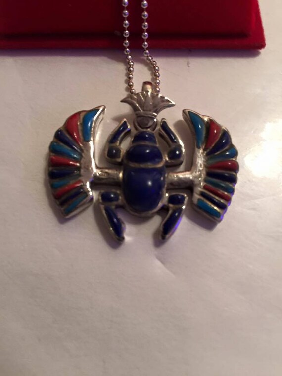 Vintage Egyptian Sterling Silver Scarab Charm wit… - image 2