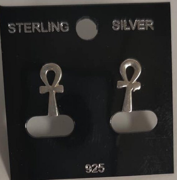 Unique Solid  Silver Egyptian Stud  Ankh Earring … - image 2