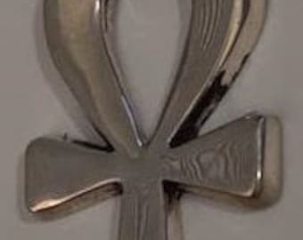 Unique Hand Made Large Heavy Solid Silver Ankh Pendant Stamped Made In Egypt  3 1/2&#39;&#39; L  X  1 1/2&#39;&#39; W