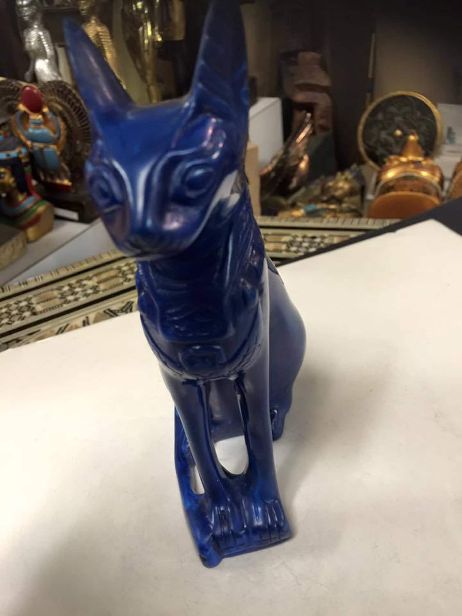 Unique Egyptian Blue Cat Statue Made in Egypt Etsy