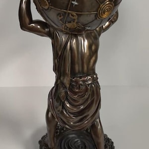 Uniek kunstbrons handgesneden god Atlas-standbeeld met de wereld 12-inch hoge woondecoratie