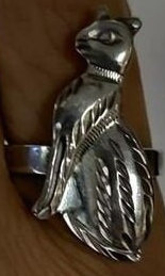 Unique Egyptian Cat Ring  Heavy SolId Silver ( Fr… - image 2