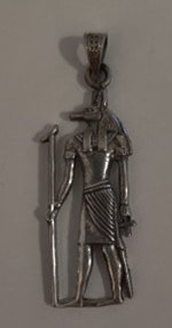 Unique Heavy Sold Silver Egyptian  2'' L Pendant/C