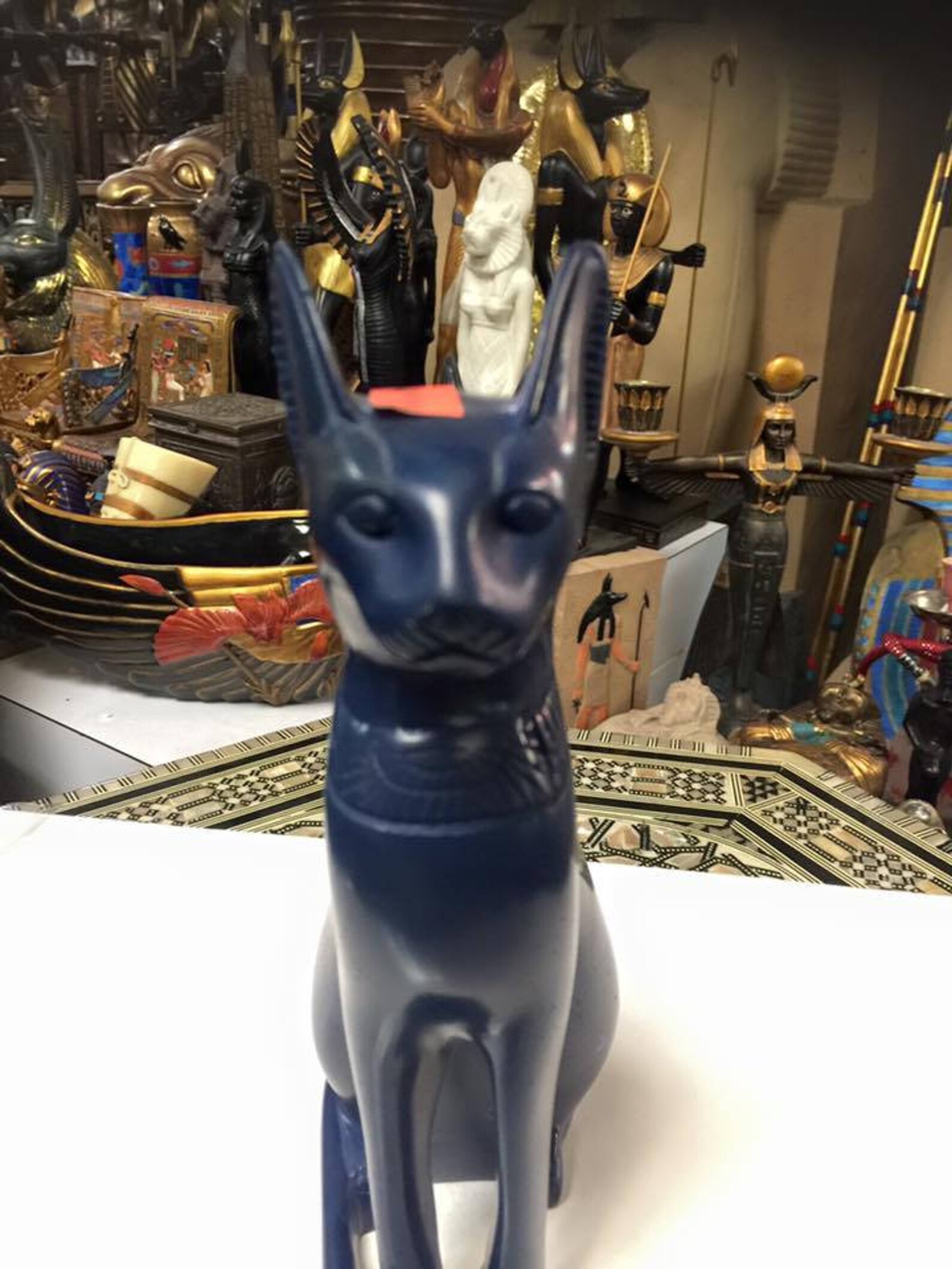 Vintage Large Egyptian Blue Cat Statue Made in Egypt Etsy