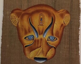 ヴィンテージのパピルス製エジプトヒョウの頭。エジプト製で