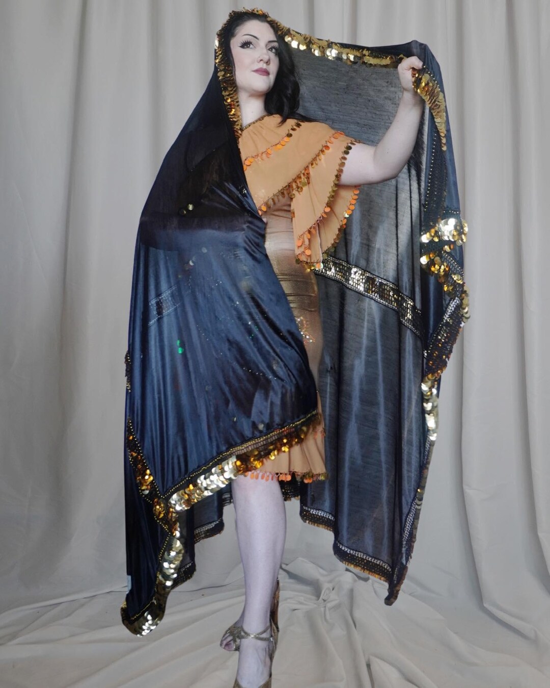 thumbnail image 2 of Egyptian Iskandarani Melaya Laff Veil With Crochet Trim – Large Folkloric Belly Dance Scarf 2 of 6