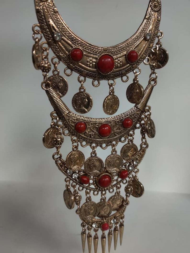 Egyptian Tribal style Brass Gold Plated Necklace 24/'/' L Made in Egypt