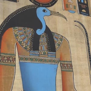 Vintage Papyrus Egyptian God Thoth Made In Egypt  and signed by the original Egyptian Artist 32'' X 14'' Made In Egypt