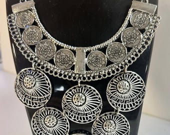 Egyptian (Tribal style) Brass Silver Plated Necklace set's 24'' L Made in Egypt