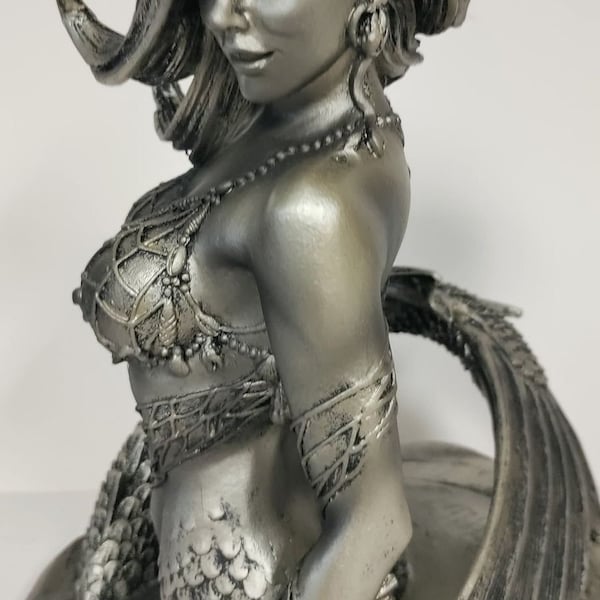 Unique Bronze Goddess Cecaelia (Mermaid Statue ) Hand Painted  8'' H