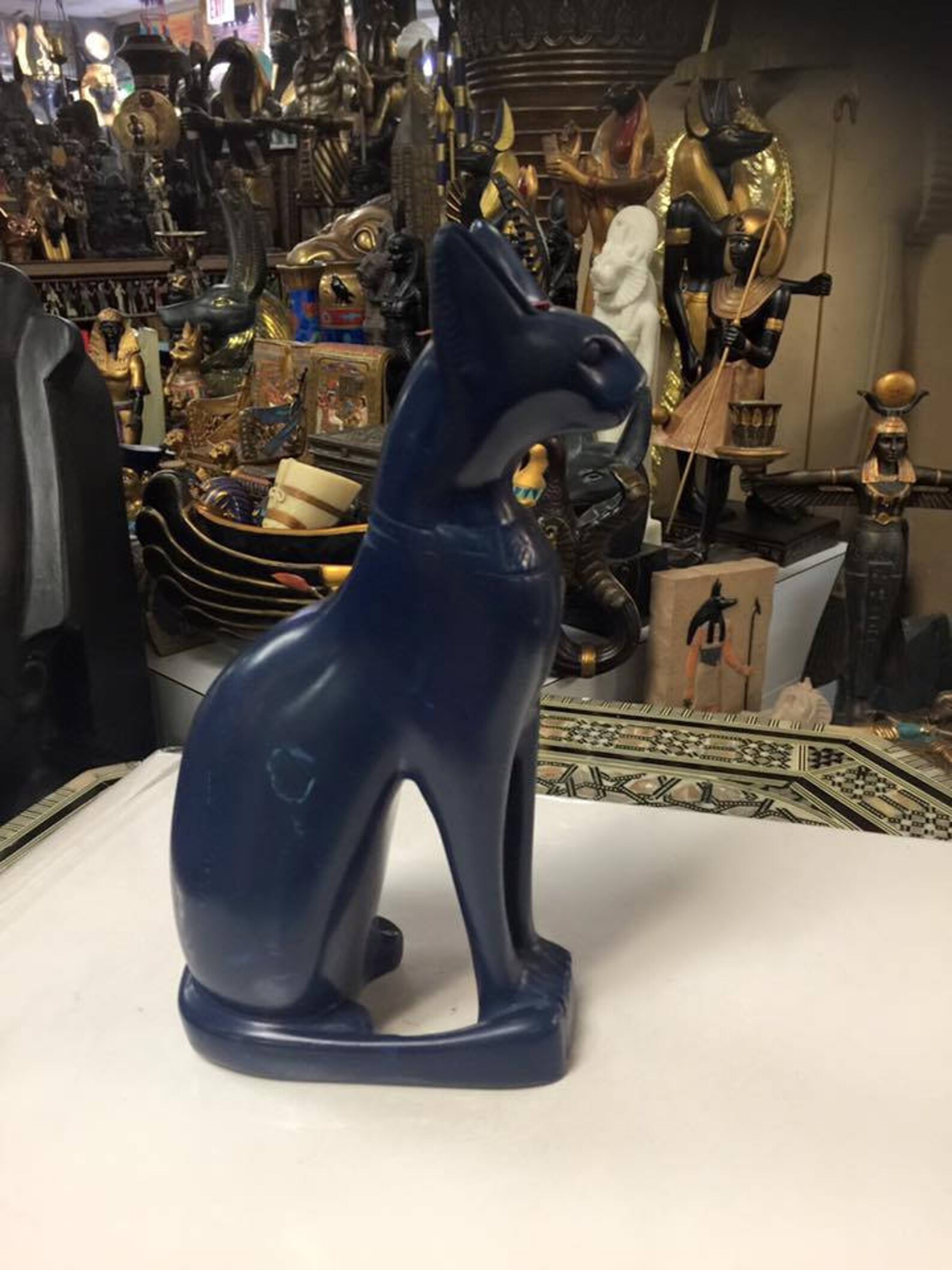 Vintage Large Egyptian Blue Cat Statue Made in Egypt Etsy