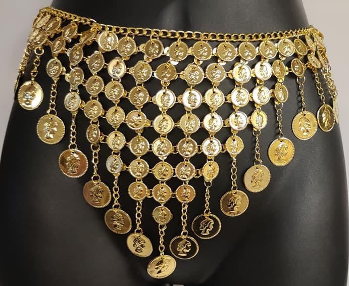 Egyptian Coin Belt with Chain Fringe and Chain Drapes - GOLD