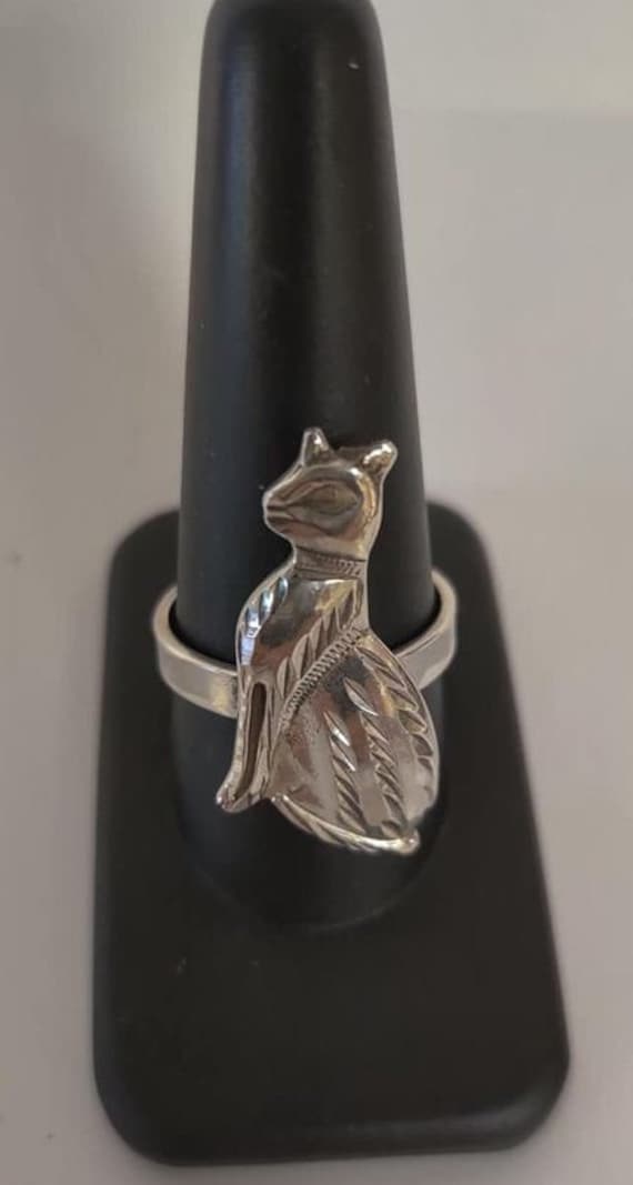 Unique Egyptian Cat Ring  Heavy SolId Silver ( Fr… - image 1