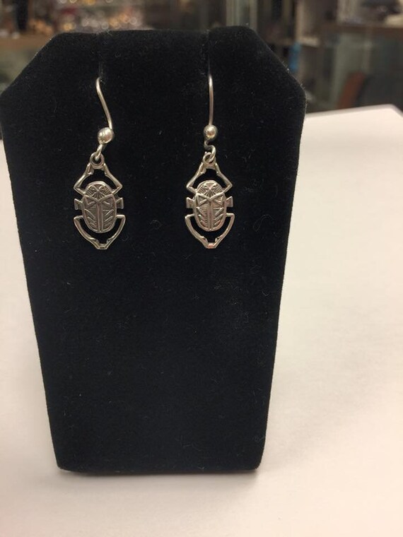 Unique Solid  Silver Egyptian  Scarab Earring Sta… - image 3