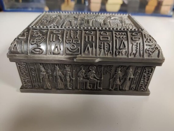 Unique  heavy  Egyptian  Pewter Jewelry Box   Mad… - image 7