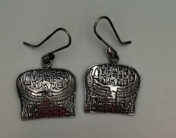 Unique Solid  Silver Egyptian Goddess Isis Earrin… - image 2