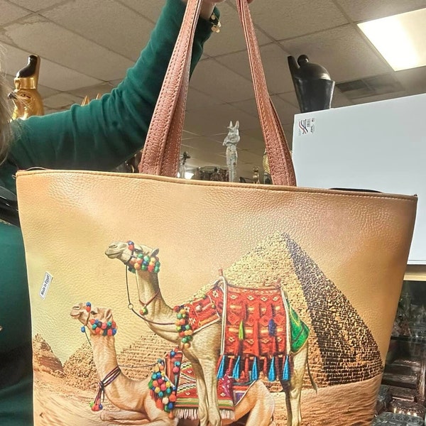 Beau grand sac à main égyptien unique en cuir fait à la main