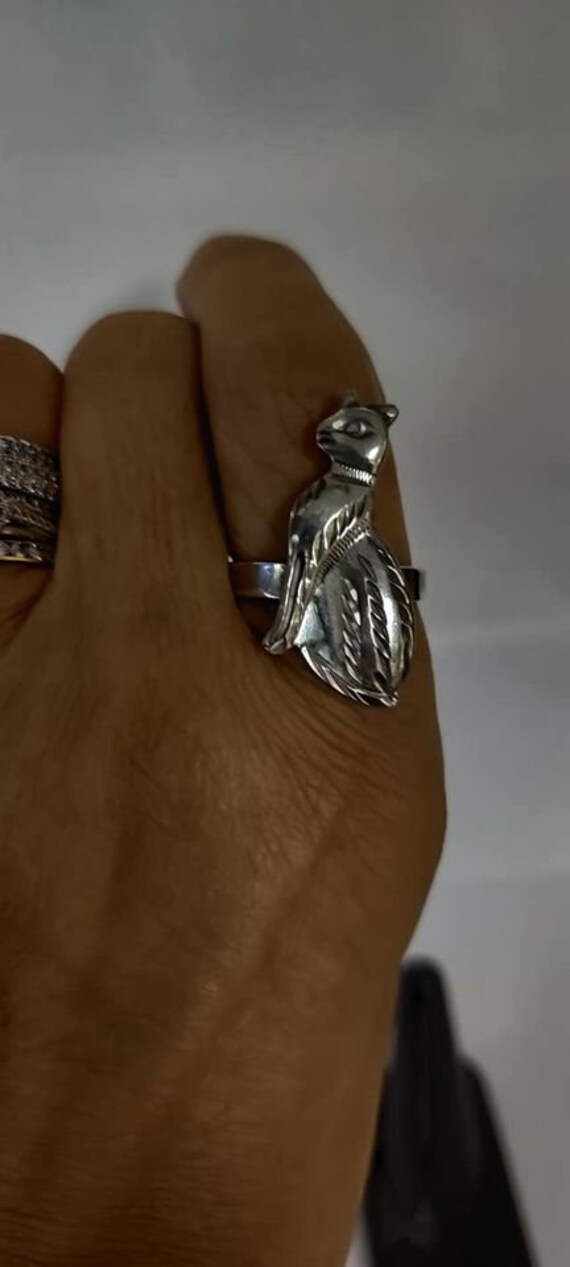 Unique Egyptian Cat Ring  Heavy SolId Silver ( Fr… - image 6