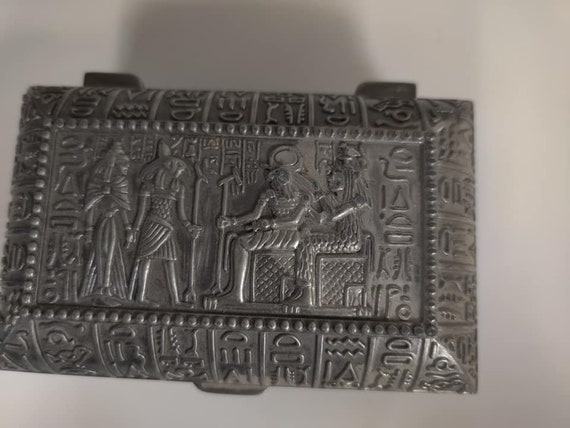 Unique  heavy  Egyptian  Pewter Jewelry Box   Mad… - image 2