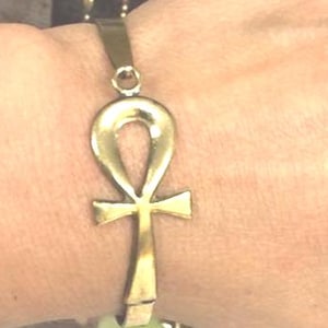 Unique Egyptian Adjustable Brass Ankh  Bracelet 8'' Made In Egypt
