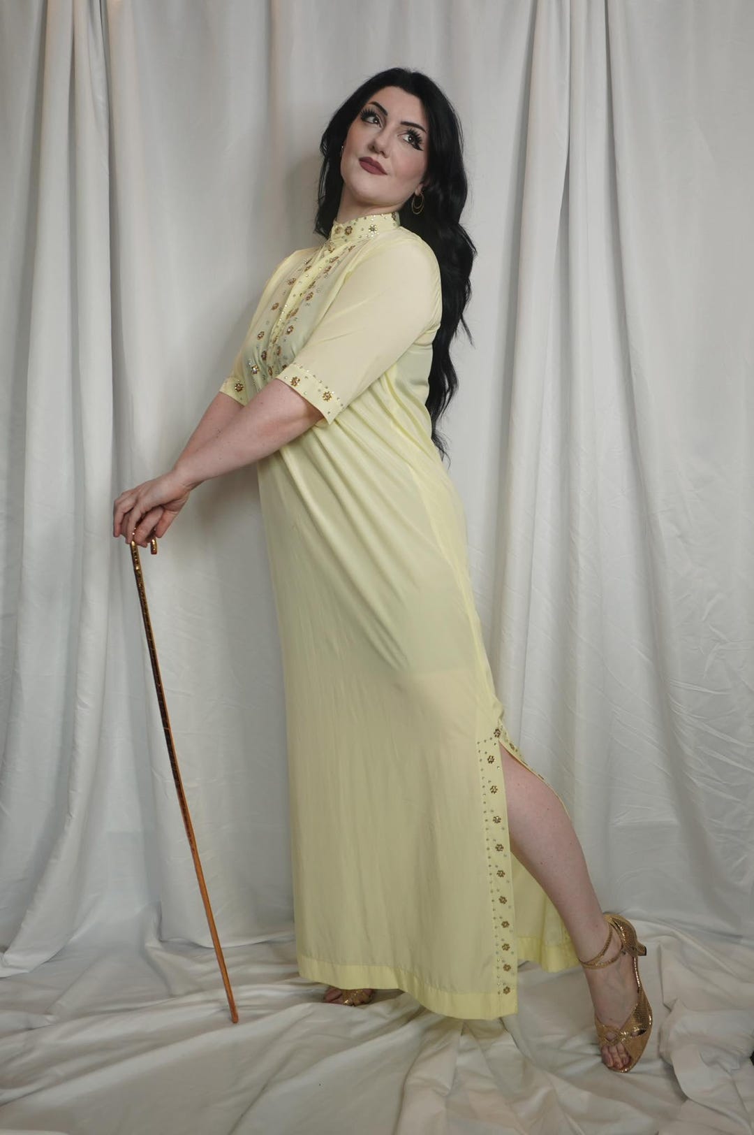 Egyptian Fifi Abdo's Famous Galabaya Short Sleeve Bright Yellow