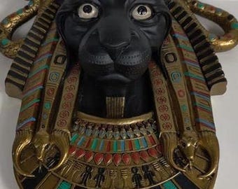 Unique Art  Hand Carved  Goddess Bastet  Egyptian Cat Plaque statue Home Decoration