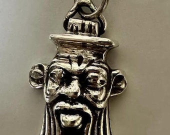 Unique Heavy Sterling Silver Egyptian Bes Pendant 1 1/2'' L  X 1'' W Stamped Made In Egypt