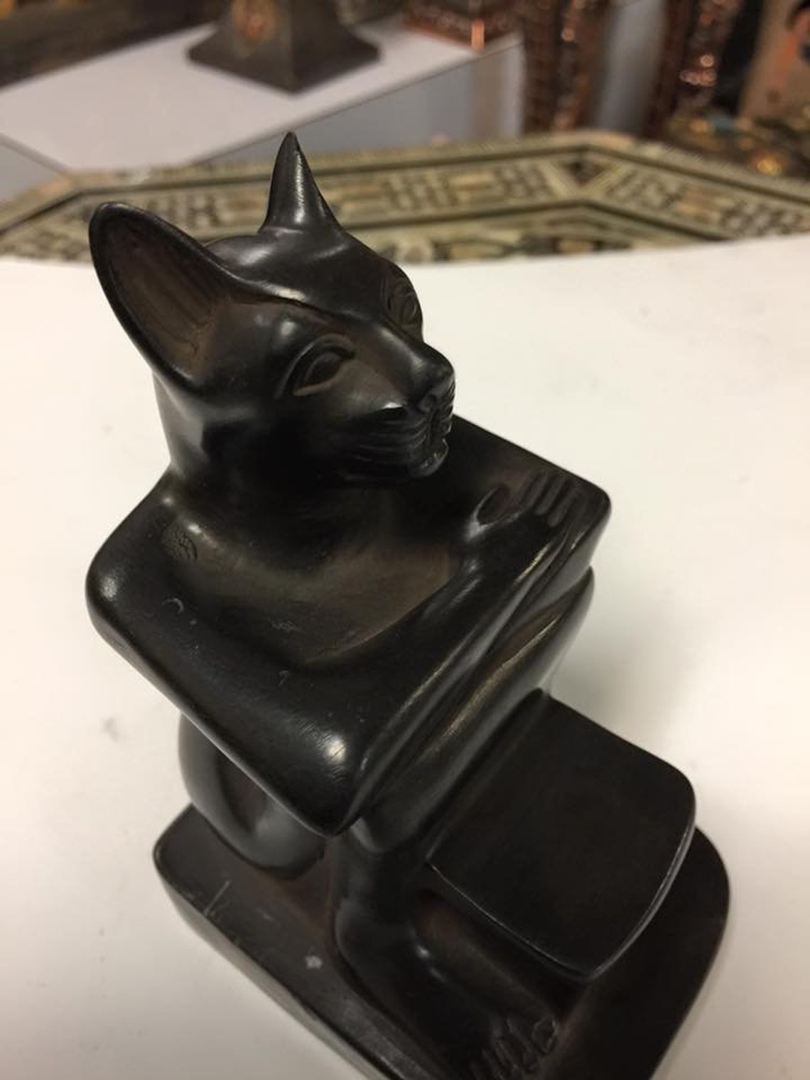 Unique Egyptian Cat Statue Reading Hieroglyphics Made in Egypt Etsy