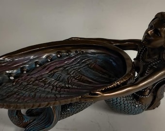 Unique Heavy  Mermaid With Abalone Shell Statue