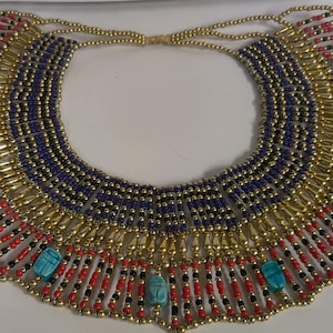 Unique Large  Hand Made Egyptian Mummy  Beads Scarab Necklace Made In Egypt "Egyptian Queen Cleopatra style Pharaoh's Necklace"