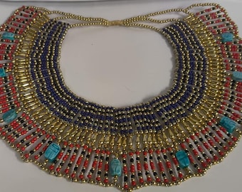 Unique Large  Hand Made Egyptian Mummy  Beads Scarab Necklace Made In Egypt "Egyptian Queen Cleopatra style Pharaoh's Necklace"