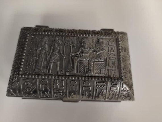 Unique  heavy  Egyptian  Pewter Jewelry Box   Mad… - image 1