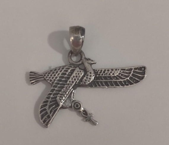 Unique Solid Silver Stamped  Egyptian Phoenix Pen… - image 2