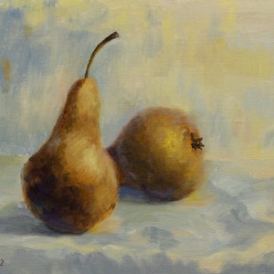 Oil Painting Original Art Canvas Fruit PearsYellow Kitchen Living Room Gift for Her Birthday